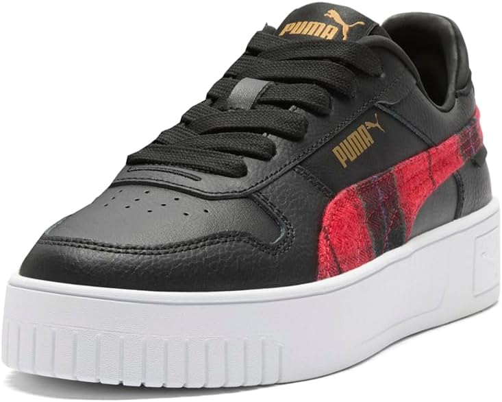 PUMA Kids Girls Carina Street Punk Plaid Lace Up Sneakers Shoes Casual - Black 5.5 Big Kid Black-puma Gold image 2 of 6 B0D2JHFYBY