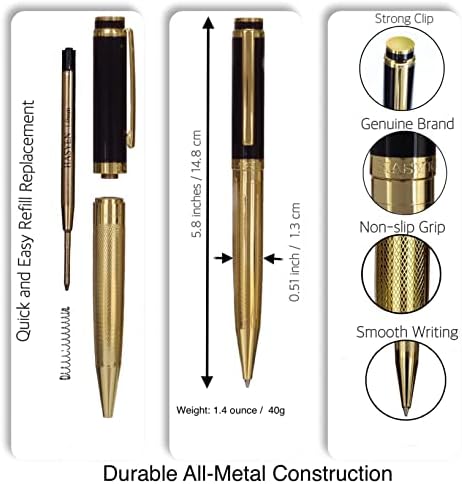 HASYEN Everyday Luxury Metal Ballpoint Pen - Gold and Black - Retractable Pen - Black Ink - Medium Point 1.0mm - Nice Gift for Men and Women - 3 Pens with 3 Extra Refills - Value Pen Set