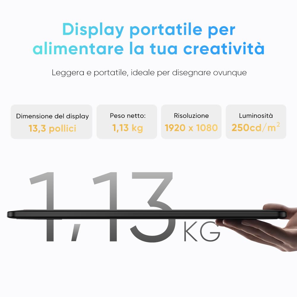 XPPen Artist 13.3 Pro V2 Tavoletta Grafica con Schermo da 13,3 pollici, Penna 16384 livelli, 8 tasti rapidi, Supporto incluso, Compatibile con Windows Mac Android