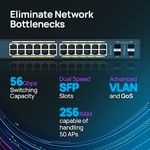 Image of EnGenius 24-Port Gigabit 802.3af PoE Layer 2 Managed Ethernet Switch, 4 SFP Ports, 185W PoE Budget with Remote Monitoring (EWS7928P)
