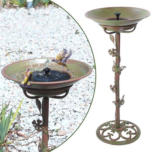 MNRYLKB 28.5' H Solar Bird Bath for Outside,Solar Fountain and Cast Iron Bird Bath,Metal Bird Baths Bubbler,Birdbaths for Outdoors,for Garden Outdoor Decoration