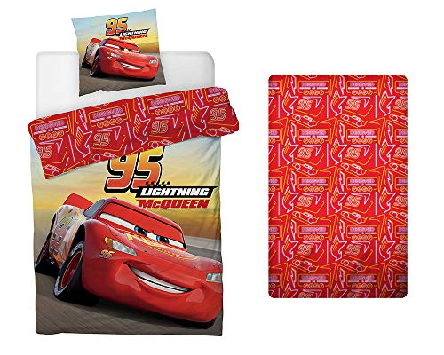 AYMAX S.P.R.L. Disney Cars Parure de Lit 3 Pièces - Housse de Couette 140x200 cm + Taie d'oreiller + Drap-Housse