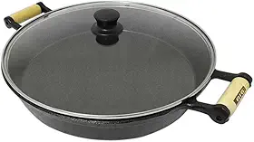 Frigideira Paella Ferro Fundido Com Tampa De Vidro 36 Cm