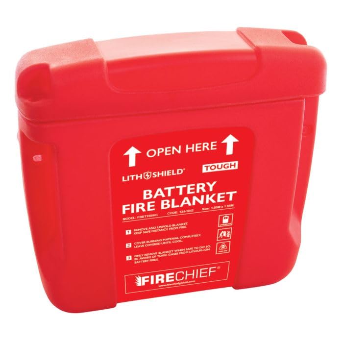Firechief LithShield - Funda rígida para manta ignífuga con batería de iones de litio, 1,55 × 1,55 m (FBBT155/HC) | Protección contra incendios de batería de iones de litio | Resistente al fuego y
