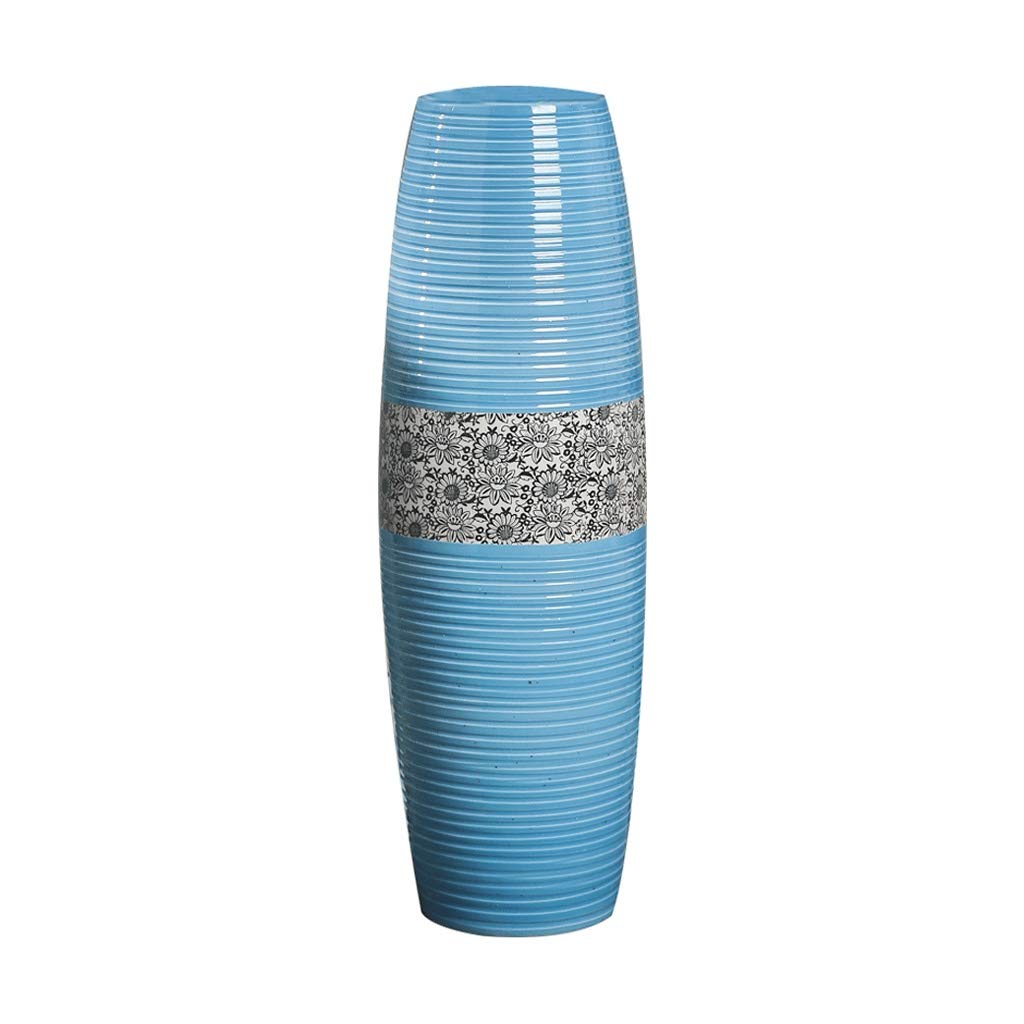 asdchZen European Style Retro Floor Vase Modern Simplicity Blue Chrysanthemum Solid Color Art Large Vase Living Room Porch Flower Arrangement Decorative Tv Cabinet Dried Flower Va,60Cm