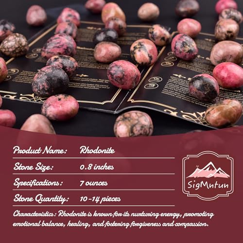 Image of Polished Stone Set Rhodonite Crystals, 0.8 inch Handpicked Tumbled Gemstones Rocks, Pebbles for Reiki, Chakra, Healing, Home Decor
