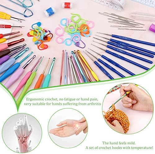 106 Pcs Crochet Hooks Set, Ergonomic Soft Grip Handles Crochet Hooks, Clay Crochet Hooks Set, Blue Lace Crochet Hooks, Crochet Hook with Blunt Big Eye Needle for Beginners and Crochet Lovers