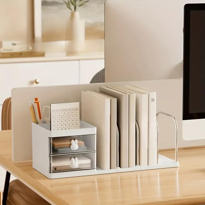 Image of 2-in-1 Desk Organizer with 3 Compartments - All-in-One Pen Holder & Office Supplies Storage for Home, Office, Study Table, Workspace Organization
