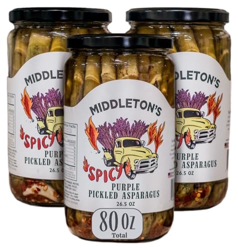 Middleton Farms Pickled Asparagus Variety Pack - Farm Direct Purple, Green &amp; Spicy Asparagus Pickled in a Jar, Set of 3 - Made in USA, Farm to Table Freshness, 26.5 Ounces Each (Spicy Purple, 26.5 Fl Oz (Pack of 3))