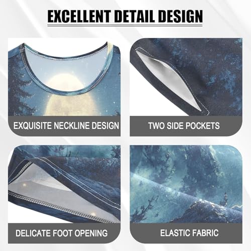 ALAZA Wolf Animal Moon Tree Pajamas Set Short Sleeve Cotton Sleepwear Summer Pjs 2 Piece 5-14Y4