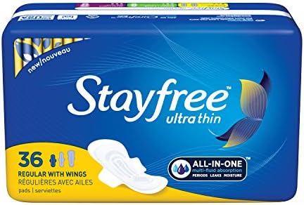 Stayfree Ultra Thin Regular Pads with Wings For Women, Reliable Protection and Absorbency of Feminine Moisture, Leaks and Periods, 36 count
