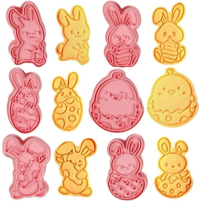 6pcs Cartoon Easter Shaped Cookie Cutter Set, 3D Cookie Cutters for Baking Pink DIY Press Cookie Stamps Molds for Kids for DIY Baking (Pack of 1)