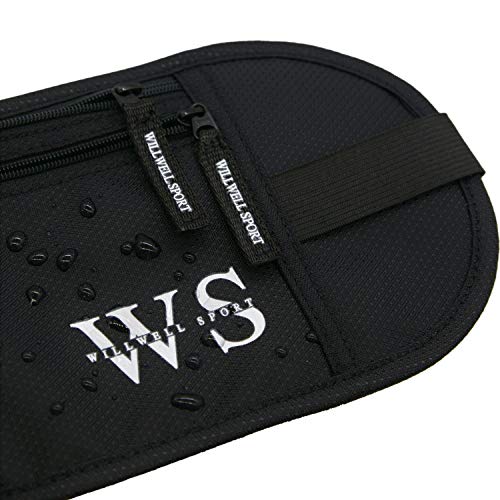 WILLWELL-SPORT-Money-belt--RFID-Blocking-Waterproof-Travel-Pouch--Hidden-Anti-theft-Festival-Bumbag--Flat-Passport-pouch-Black