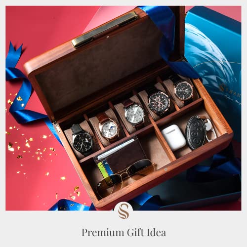 Shanik Wooden Large Watch Box For Men - Personalized Storage Box With 5 Slots For Watches - Organizer Box For Personal Stuff (Without Engraving) #TOP5