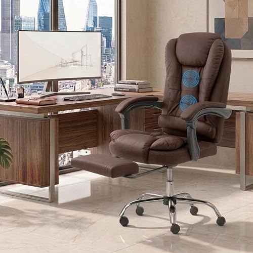 Image of Italia Leatherette Office Chair for Work | Boss Chair, Luxurious Cushioned Arms & Seat, 2 Point Back Massager, Adjustable Leg Rest, Heavy Duty Metal Base (Mud Brown)