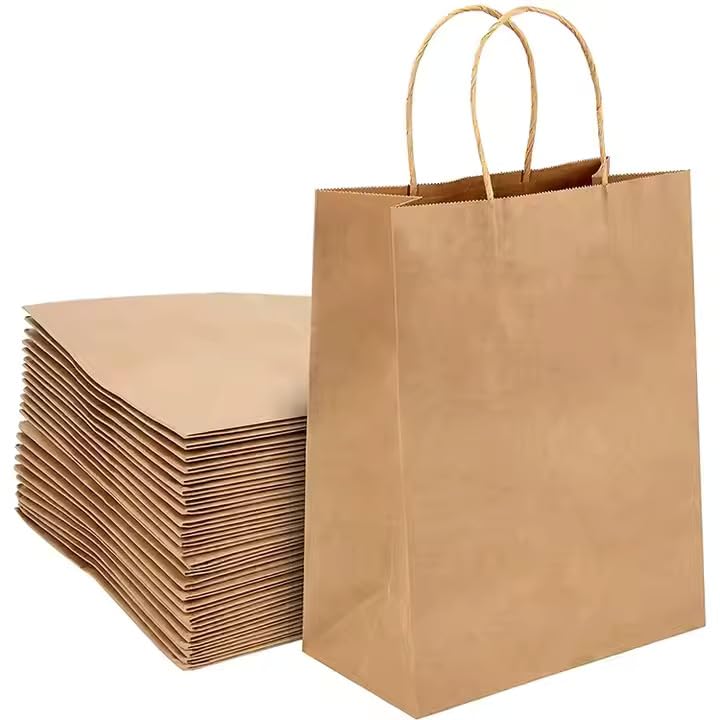 Paper Bags with Twisted Handles 120GSM Medium Birthday Christmas Shopping Grocery Takeway Party 25x20x10cm (Brown, 30 Bags)