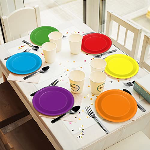 Wiooffen 48 Pcs Colorful Paper Plates Birthday Party Supplies Colored Disposable Party Paper Tray Premium Dessert Cake Decorations Paper Tray For 48 Guests 7In Round #TOP6