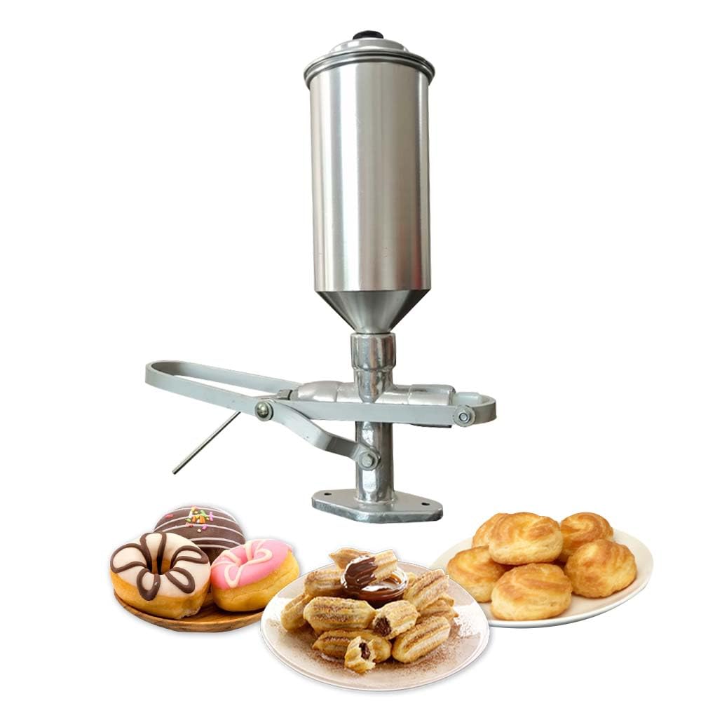 Riempitrice per Churros, riempitrice manuale per crema con serbatoio in lega di alluminio da 1,8 l, riempitrice per pasticceria per crema, marmellata, crema pasticcera, utensile da cucina