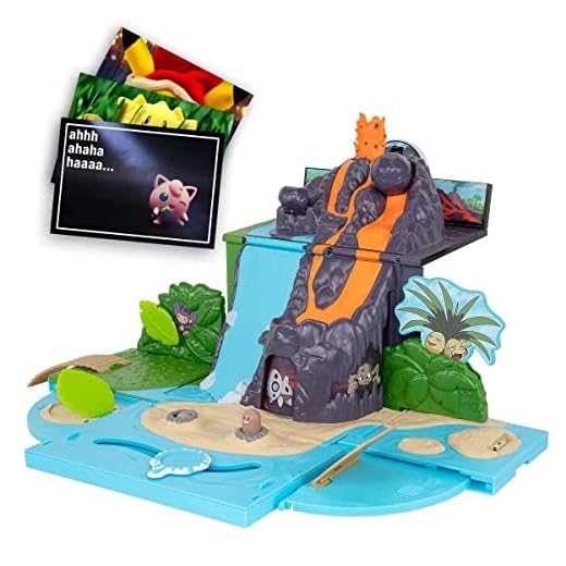 Lively Moments Pokemon Carry Case Volcano Playset/spelväska med Pikachu figur och exklusivt gratis gratulationskort spellandskap