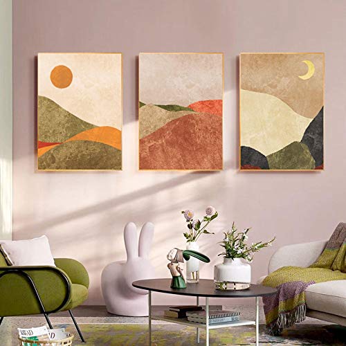 Soleil et lune boheme triptyque artistique bien-etre maison