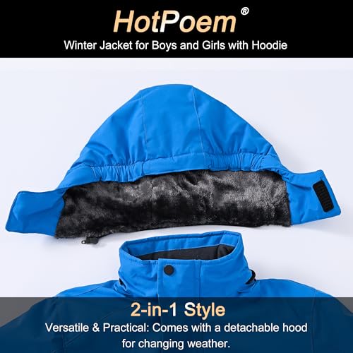 Image of Winter Jacket for Boys and Girls Waterproof Ski Jacket Winter Snow Coat Hooded Fleece Windproof with Zip Pockets
