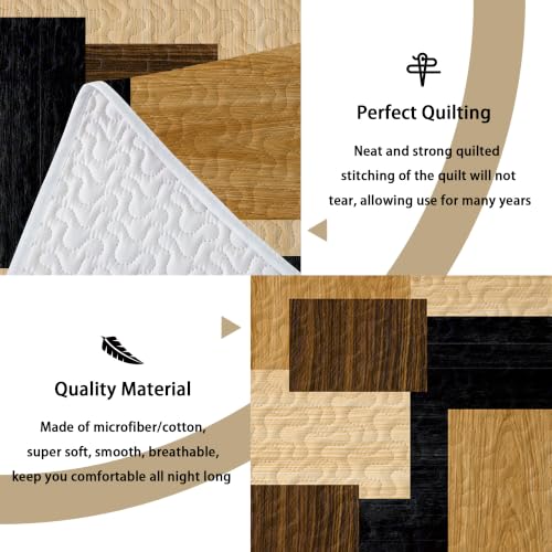 Image of Tyrot 3 Piece Brown Black Quilt King Size Wood Print Bedding Set