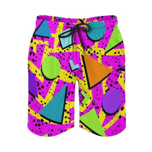 Vintage 80s Memphis Mens Beach Shorts Funny Elastic Waist Quick Dry Swim Trunks2