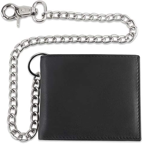 F&L CLASSIC RFID Blocking Mens bi-fold Style Cowhide Leather Steel Chain Wallet, texas black