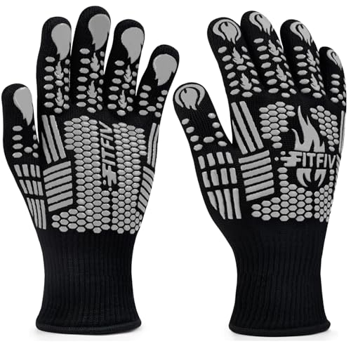 Image of BBQ Gloves, Oven Gloves, 1472F Extreme Heat Resistant Barbecue Gloves, Silicone Non-Slip Oven Mitts, Kitchen for Cooking, Grilling, and Baking