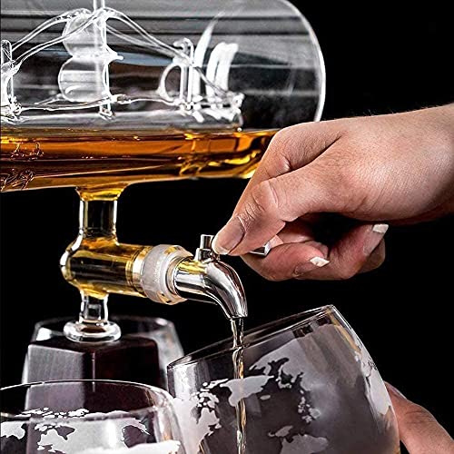 Karaf Set Herbruikbare Whisky Karaf Sets Met 4 Whisky Glazen, 1100Ml Bar Gereedschap Vat Whisky Karaf Alcohol Karaffen… - Afbeelding 5