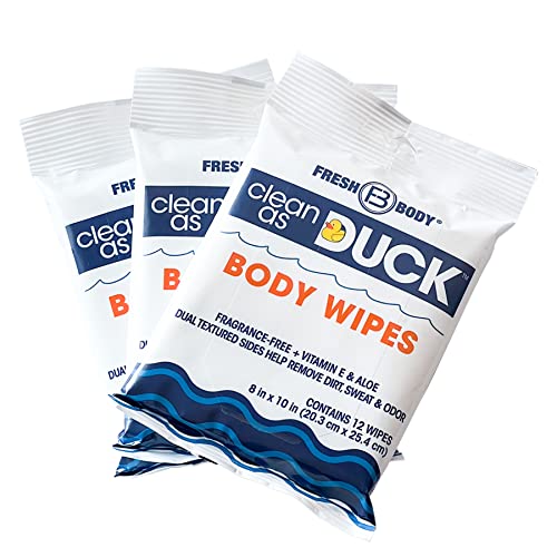 Image of Clean As Duck Body Wipes for Adults (3 Pack, 36 Wipes) - Textured Rinse-Free Body Cleansing Wipes for Adults with Vitamin E & Aloe - No Added Fragrance, Sulfates or Parabens