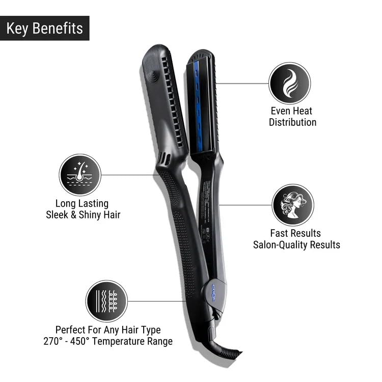 Plancha para el Cabello CROC Premium Pico Infrared, Placas Cerámicas y de Titanio Negro, 1,5 pulgadas, Tecnología Infrarroja, 20x Potencia, 450 °F, Iones Negativos, Anti-Friz, Voltaje Dual miniatura 3