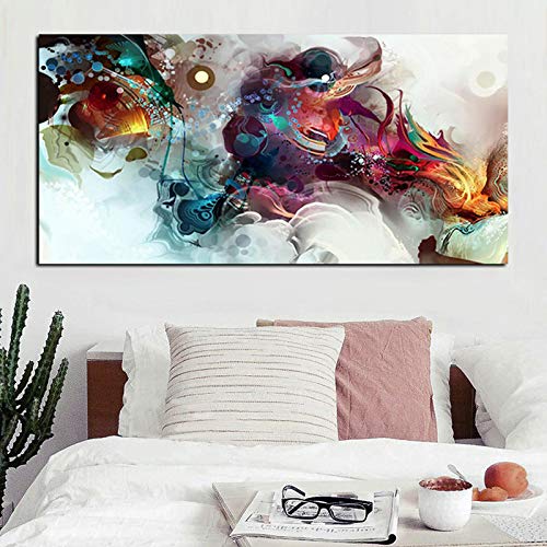 Peinture abstraite dragon aquarelle rétro 30x60cm impression toile