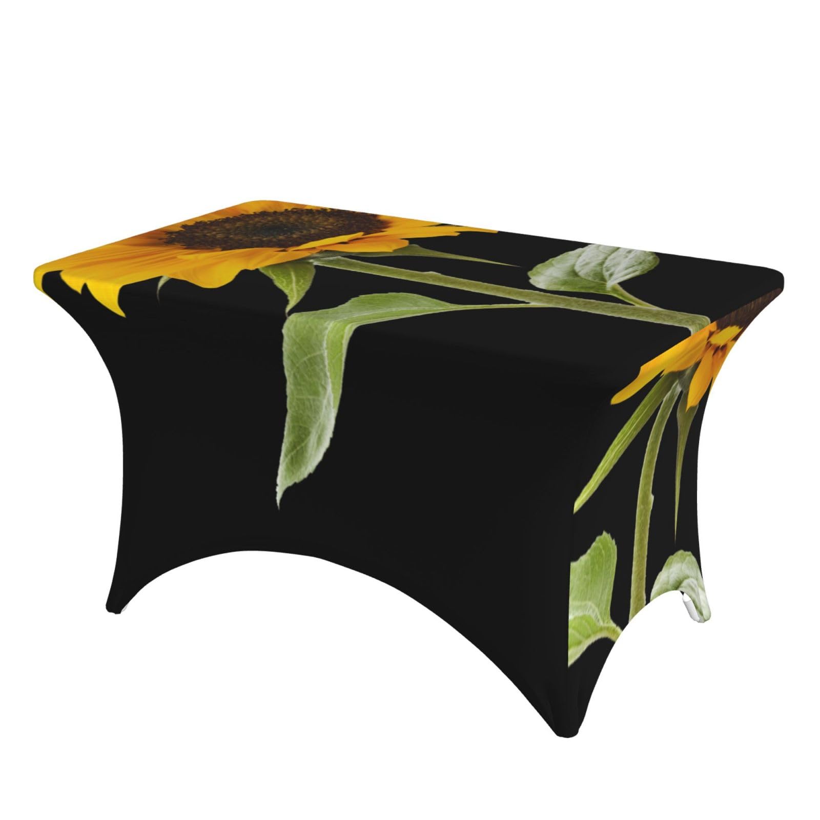 Dcehgew Bloom Sunflower 4Ft Spandex Rectangular Table Cloth, Printed Fitted Elastic Tablecloths Washable Table Cover For Event, Wedding, Banquet & Party
