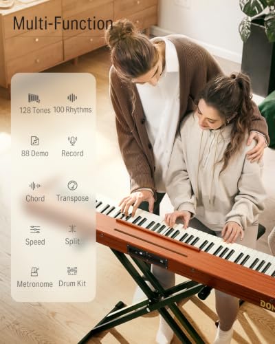 Image of Donner Piano Keyboard 88 Keys, Beginner Digital Piano with 88 Key Velocity-Sensitive Keyboard with X-Style Piano Bench