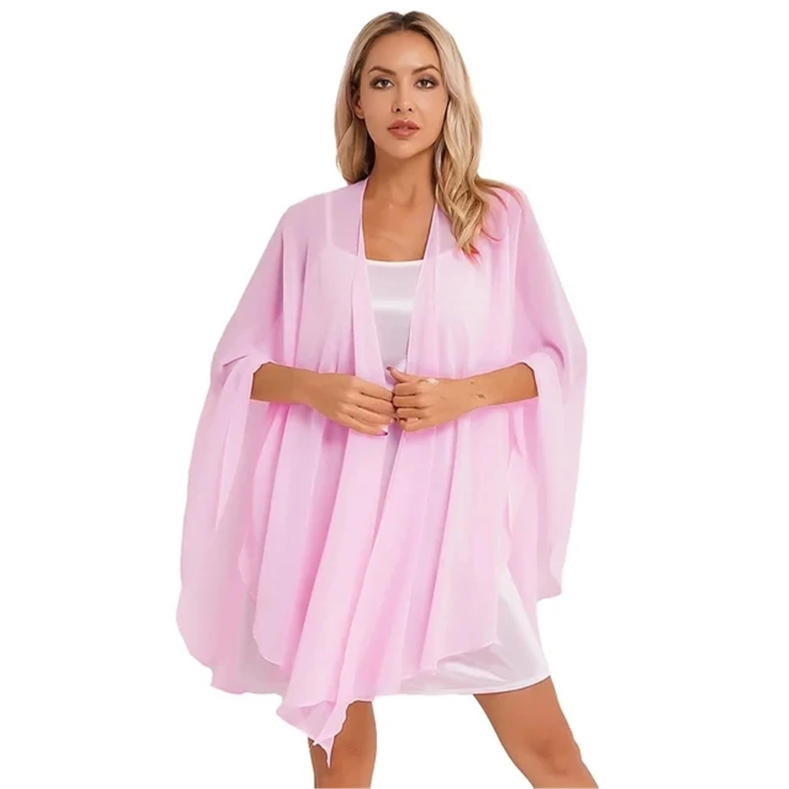HEUchuan Wedding Dress Shawl Chiffon Women Lightweight Capes Wedding Bridal Wraps(Pink)