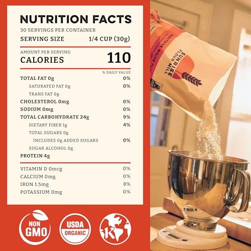 Image of Sunrise Flour Mill Heritage Organic White Flour | USDA Organic All Purpose Flour Unbleached - Non-GMO, Kosher, Grown Without Glyphosate, High Protein for Baking, Unbromated White Wheat (32 Ounce (Pack of 1))