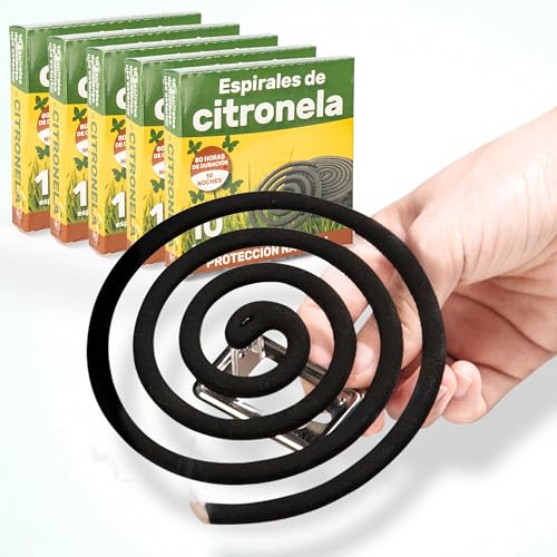 Espirales de citronela con Soporte metalico Uso Exterior, Incienso Espiral antimosquitos 50 Unidades