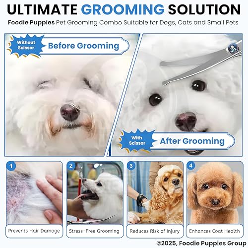 Image of Foodie Puppies 4-in-1 Pet Grooming Kit for Dogs & Cats | Cordless Electric Trimmer, Nail Clipper with Filer, Curved Scissors and Steel Flat Comb | Low Noise, Rechargeable, Professional Grooming Set