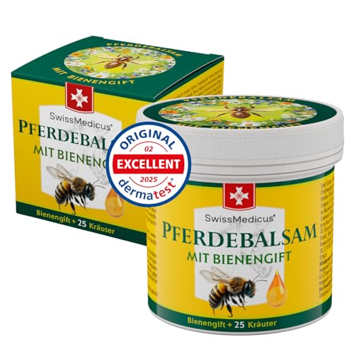 SwissMedicus Bálsamo de Caballo con Veneno de Abeja y 25 Hierbas - Fyzio Gel con Efecto Dual, Caliente y Frío para el Cuidado de Espalda y Articulaciones, 150 ml