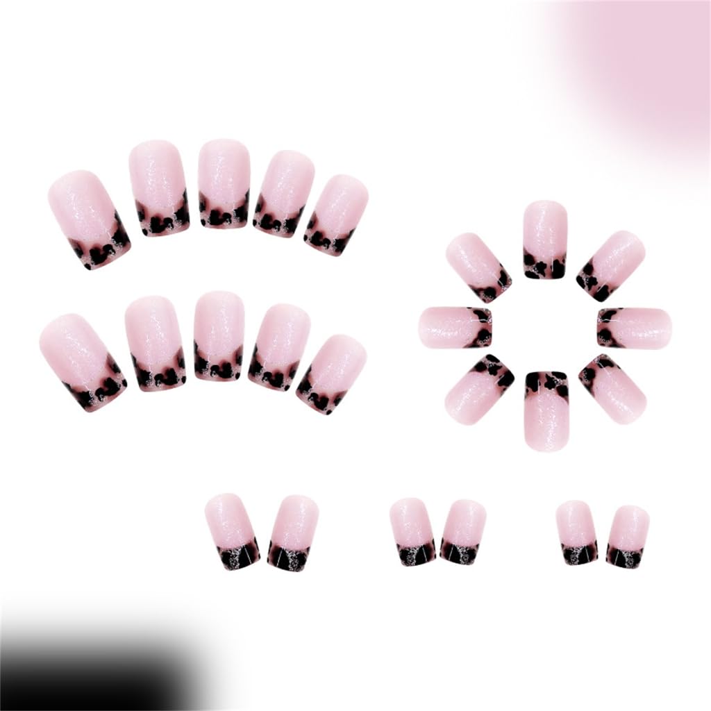 24pcs Leopards Print Square Set Artificial Nails for Women and Glossy Acrylic Stick on Nails
