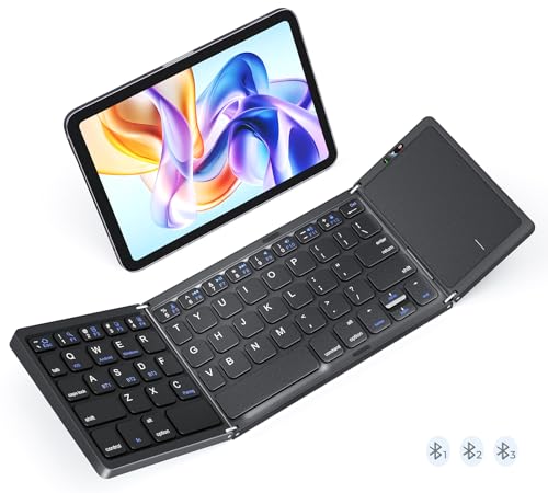 Image of MEETION Foldable Keyboard with Touchpad, Bluetooth Wireless Portable Keyboard, Rechargeable Ultra Slim Pocket Folding Keyboards, Full Size Keys, Travel for iOS Android Windows Laptop PC Tablet, Black