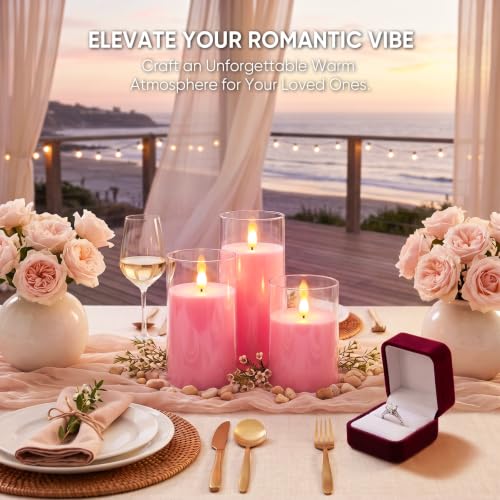 Image of Raycare Battery Operated Flameless Pillar Candles with Remote Timer, Pink