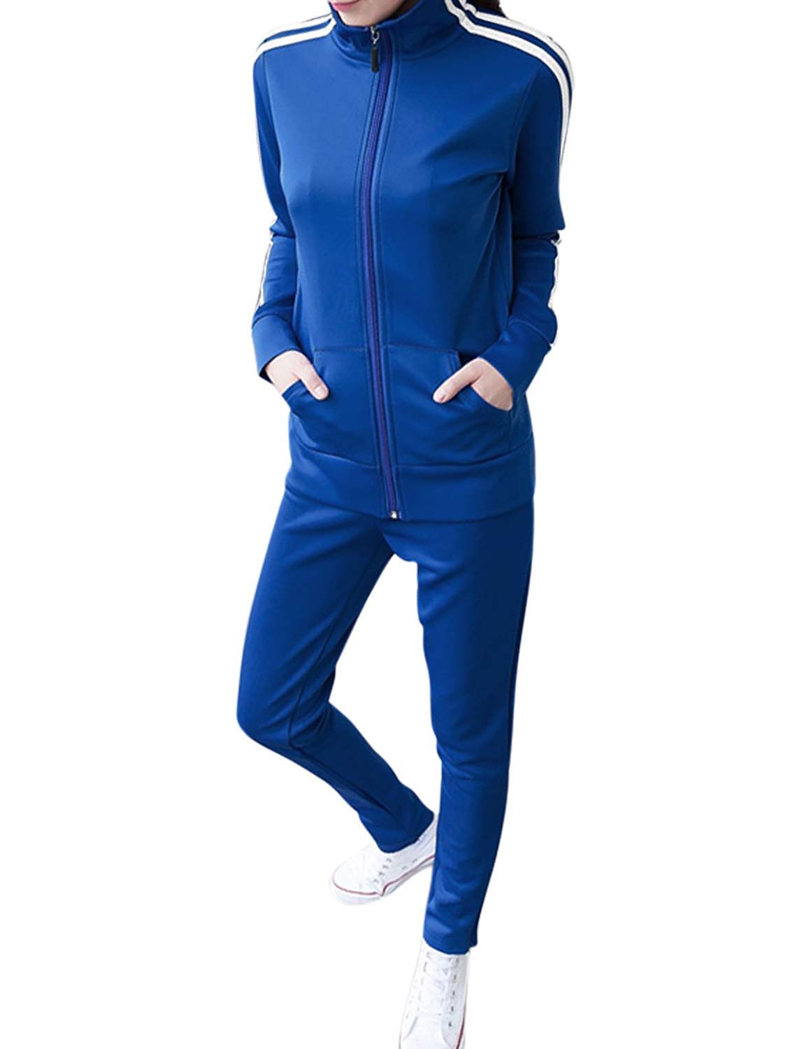 ELECTROPRIMEELECTROPRIME Women Stand Collar Track Jacket w Elastic Waist Sweatpants Sets