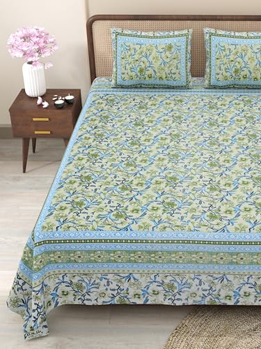 Image of Bedsheet for Double Bed King Size | Jaipuri Rajasthani Cotton Bed Sheet | 1 King Size bedsheet with Pillow Cover | 240 TC Jaipuri Prints Flat Double Bed Bedsheet Cotton King Size