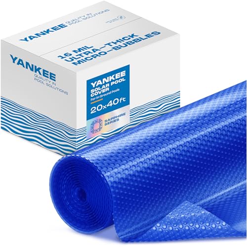Rectangular Solar Pool Cover - Extra Durable 16-Mil Polymer Micro Bubble for 20 x 40 ft Above Ground Pool by Yankee Keeps Water Warm Prevents Loss Weatherproof Solar Blanket