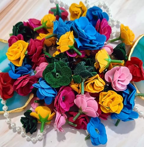Image of VRB DecTM 50pcs Artificial Flowers Combo Mix Silk Flowers Dahlia Roses Without Stems for DIY Wedding Bridal Bouquets, Baby Shower, Floral Arrangement, Table Centerpieces, Home Decor. (Multicolor)