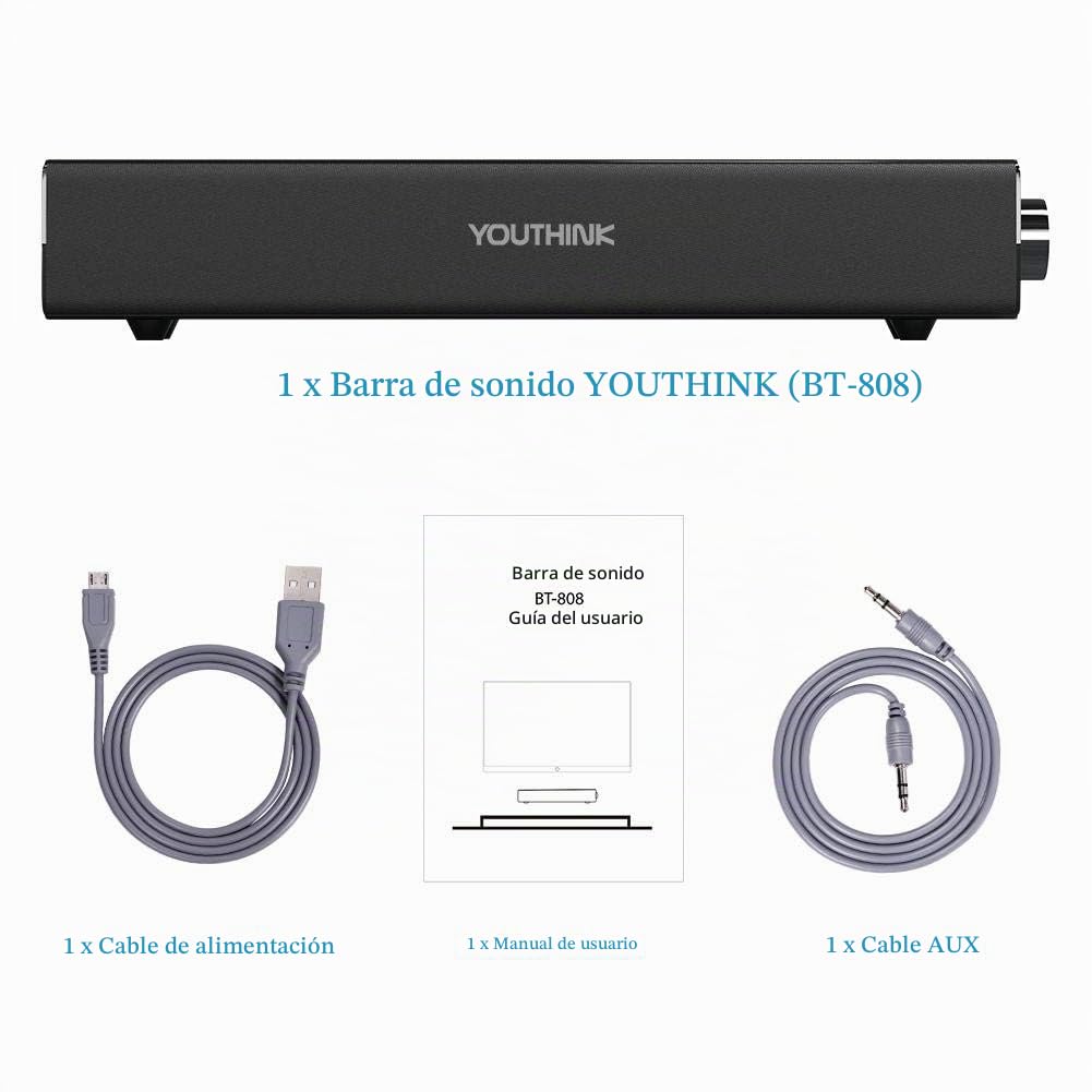 Barra de sonido Altavoz Bluetooth, 20W con cable e inalámbrico Cine en casa Altavoz Bluetooth Audio Surround Barra de sonido Bluetooth para TV, PC, teléfono celular, tabletas