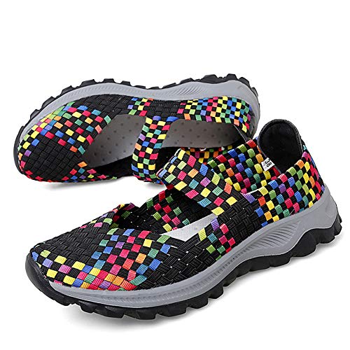 GOSPT Women's Elastic Woven Walking Shoes Mary Jane Flats Slip on Sneakers2