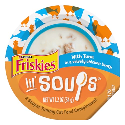 Friskies Lil’ Soups Cat Food Complement, Tuna in a Velvety Chicken Broth – 34 g Cup (8 Pack)